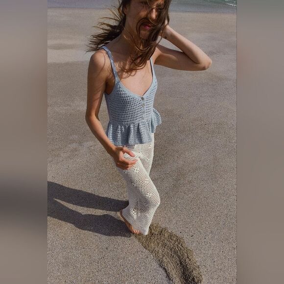 NWT ZARA CROCHET WIDE-LEGβTROUSERS - Picture 4 of 9